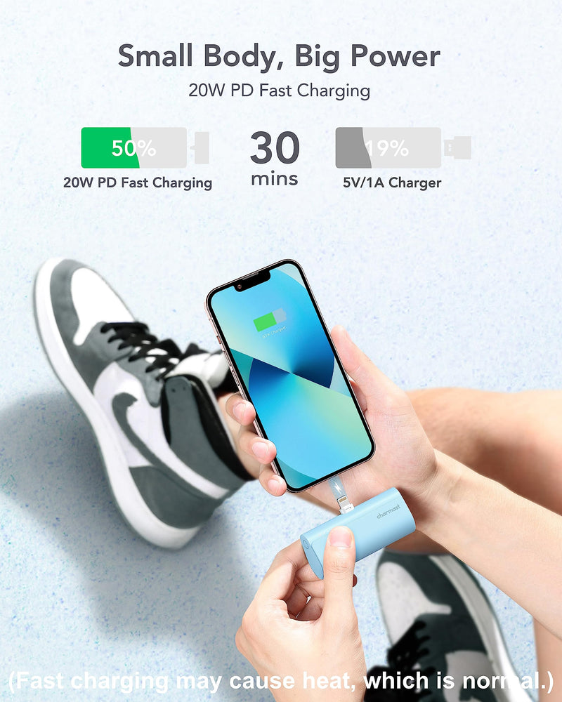 Charmast Small Portable Charger 5000mAh, Ultra-Compact 20W PD Fast Charging Power Bank Mini Battery Pack Compatible with iPhone 14/14 Pro Max/13/13 Pro Max/12/12 Pro Max/11/XR/X/8/7/6, and More Blue