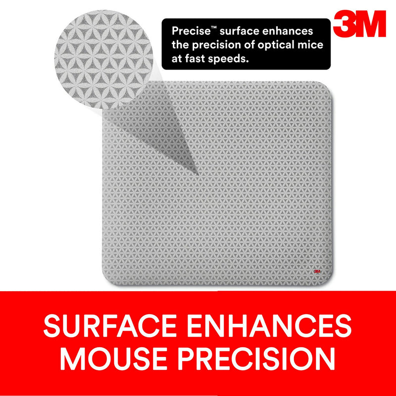 3M Precise Mouse Pad Enhances the Precision of Optical Mice at Fast Speeds and Extends the Battery Life of Wireless Mice up to Fifty Percent, Easy to Clean, Stays in Place, 9 in x 8 in (MP114-BSD1) 1