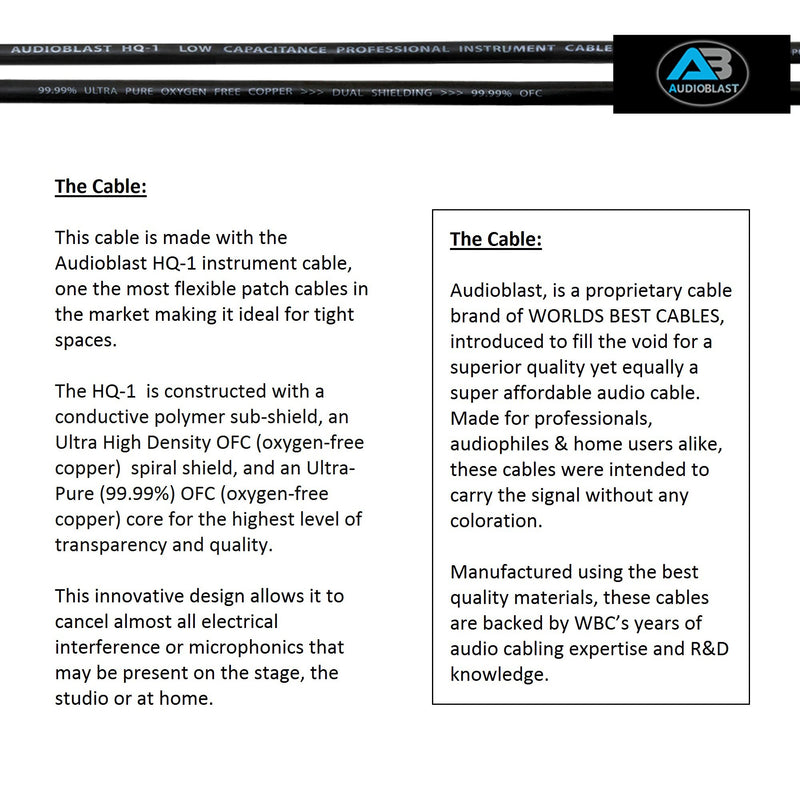 [AUSTRALIA] - Audioblast - 2 Units - 8 Inch - HQ-1 - Ultra Flexible - Dual Shielded (100%) - Guitar Instrument Effects Pedal Patch Cable w/ Eminence Straight & Angled Gold ¼ inch (6.35mm) TS Plugs & Double Boots 