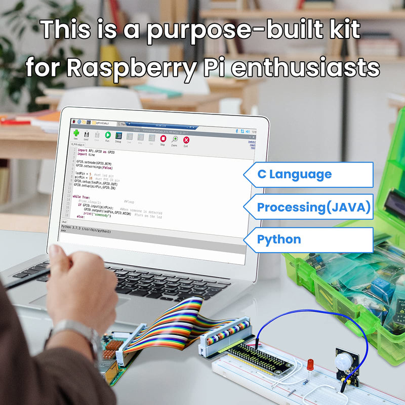 KEYESTUDIO Basic Starter Kit for Raspberry Pi 4 3 3B/2B/B+, with Tutorials C+ Python Java Code, Breadboard Solderless Electronic LCD Water Level Gas Sensor Programming Easy for Beginners