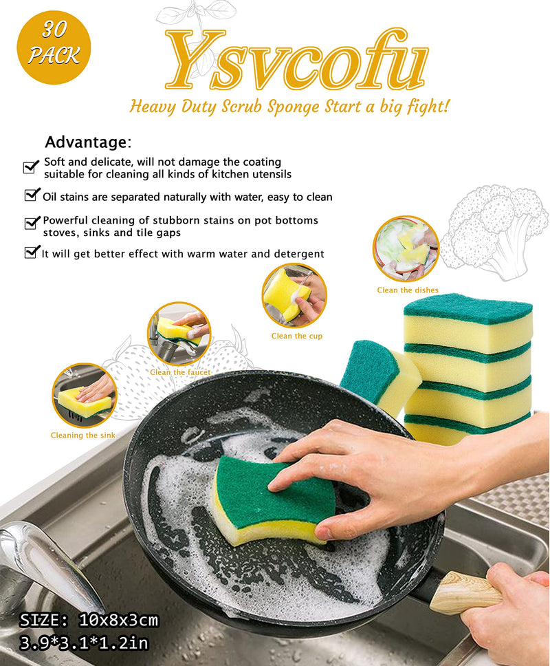 (Pack of 30) Kitchen Cleaning Sponge,Double FaceSponges Scourer,Eco Non-Scratch Scrub Sponge，Super Absorbent Multi-Use Cleaning Sponge,Widely Used in Kitchen, Bathroom, Garage, Outdoor