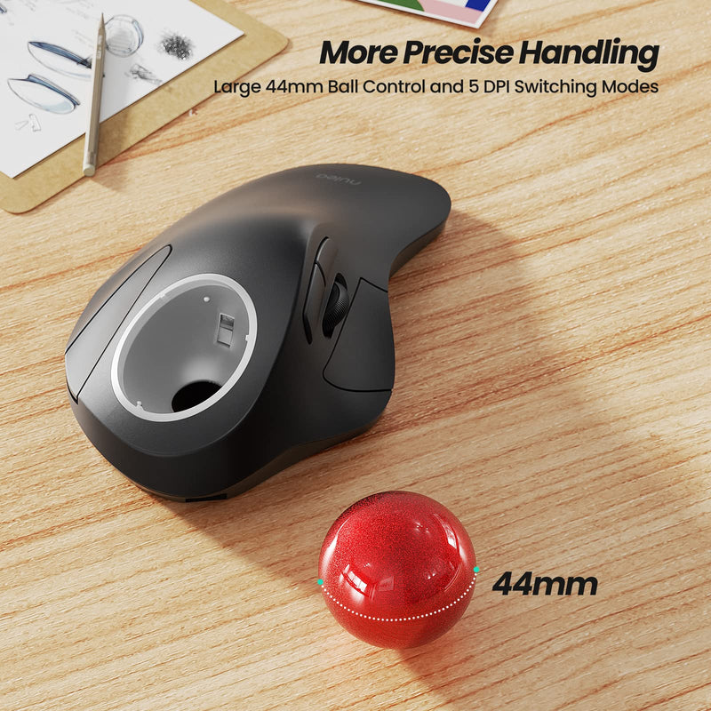 Nulea Wireless Trackball Mouse, Rechargeable Ergonomic RGB Rollerball Mouse, Easy Index Finger Control with 5 Adjustable DPI, 3 Device Connection for PC, Laptop, iPad, Mac, Windows, Android