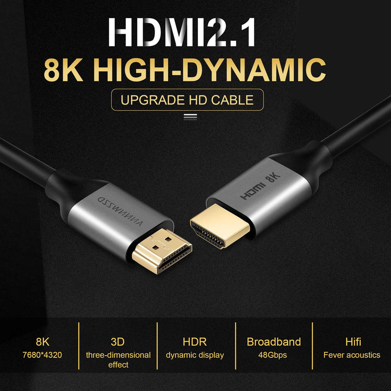 ANNNWZZD 8K HDMI Cable, HDMI 2.1 Cable High Speed 48Gbps 8K@60Hz (7680x4320) 4:4:4 HDR HDCP 2.2 e ARC PS4 Xbox(6ft, Black)