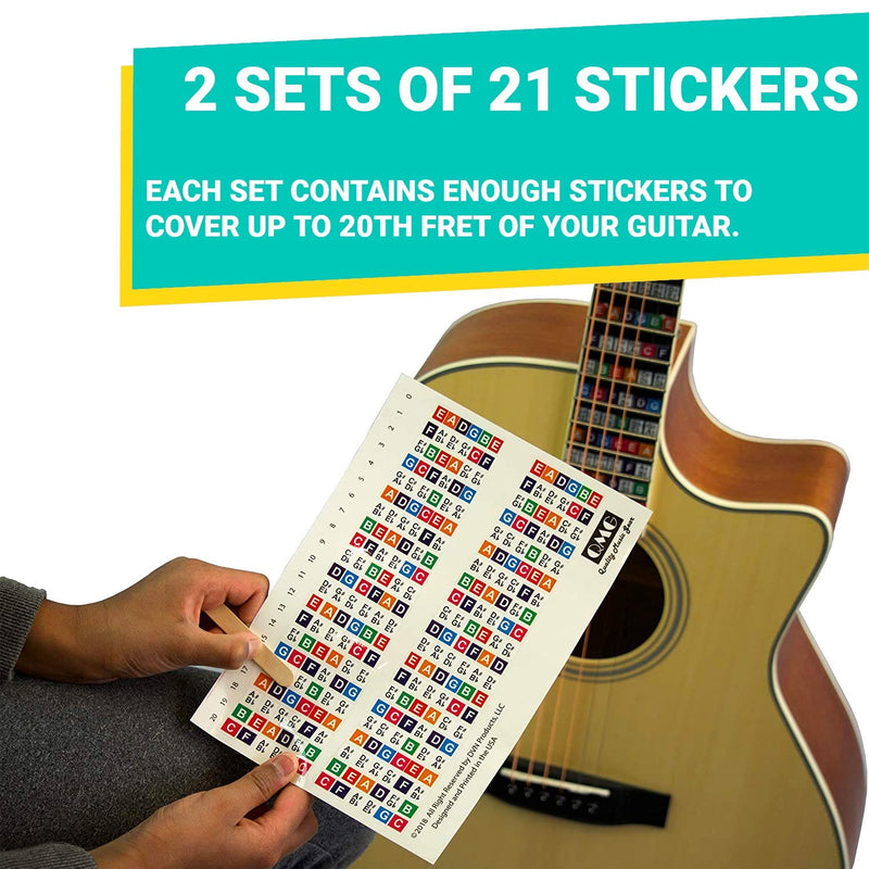 Color Coded Guitar Fretboard Stickers, Learn to Play Guitar and Music Theory, Suitable for all Levels, Two sticker sets,: Made in USA