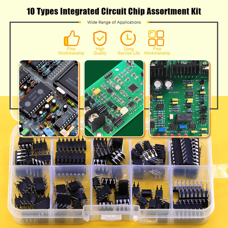 Rustark 85 Pcs 10 Types Integrated Circuit Chip Assortment Kit Opamp, Oscillator Includes LM324,LM358,LM386,LM393,UA741,NE5532,NE555,PC817,ULN2003,ULN2803,Logic Gate IC
