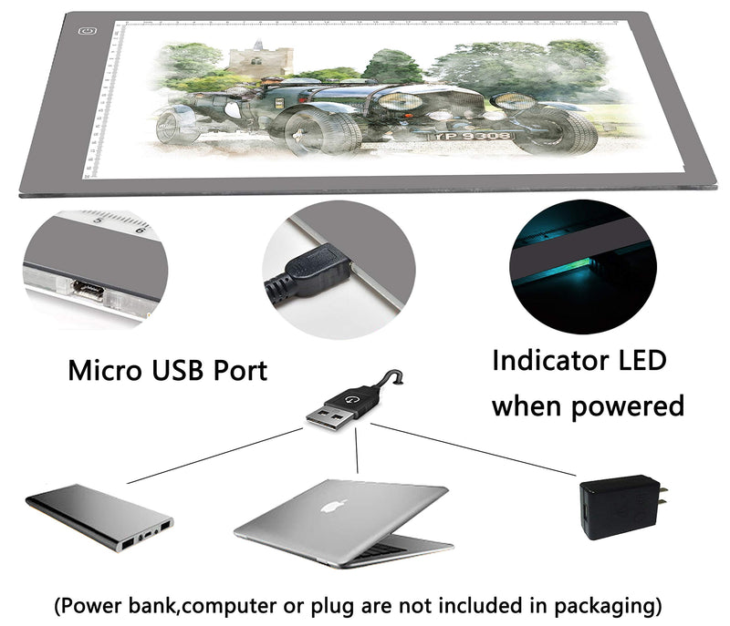 A4 Ultra-Thin Portable LED tracing Light Box Dimmable Brightness LED Art Tracing Pad for Artist Drawing Sketching Animation Stencilling and 5d Diamond Painting (Grey, A4) Grey