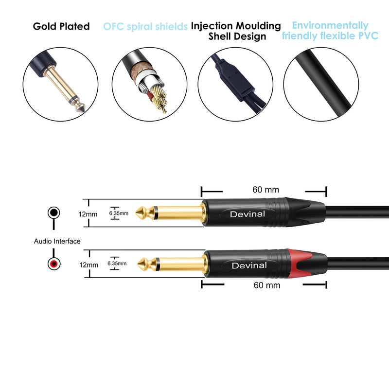 [AUSTRALIA] - Devinal XLR Female to Dual 1/4 Microphone Y Splitter Cable, XLR Female to Double Quarter inch 6.35mm Mono TS Plug Braided Shielded Mic Microphone Audio Converter Adapter 6 Feet 1.8m 6 FT 