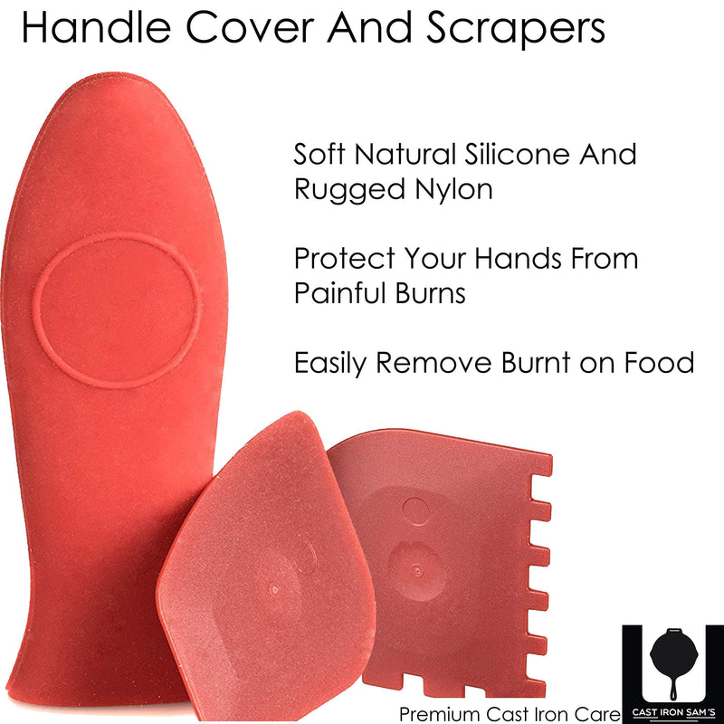 [AUSTRALIA] - Cast Iron Cleaning Accessories Kit: Natural Wood Cast Iron Scrubber, Skillet Handle Cover, Pan and Grill Scraper Kit With Gentle But Tough Cast Iron Scrub Brush – Keep Your Cast Iron Skillet Cleaner 