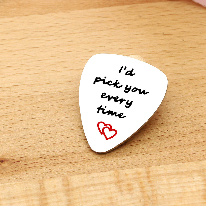KENYG Musical Instruments Accessories I'd Pick You Every Time Guitar Pick Lover Couple Valentines Christmas Jewellery