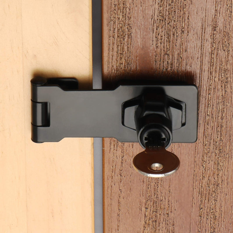 Alise 4-Inch Clasp Keyed Hasp Latch Lock Safety Gate Latches,Without Padlock,Black 4 Inch Black
