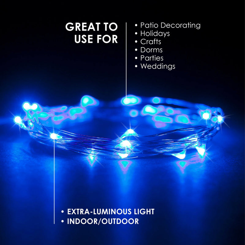 RTGS Products 30 LEDs Lights Indoor and Outdoor 9.5 FEET String Lights, Fairy Lights Battery Powered for Patio, Bedroom, Holiday Decor, etc (Blue) Blue