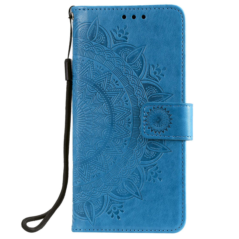 EYZUTAK Mandala Phone Cover for Samsung Galaxy A51 4G, Ultra Slim Flip Case with Card Slot, Magnetic Closure, Embossing PU Leather Case with Stand Function and Lanyard, Foldable Motif-Blue Blue