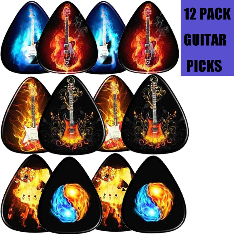 Guitar Picks 0.46 mm 12 Pack,2 Pack Picks Holder Case - Leather(Flame guitar Series)