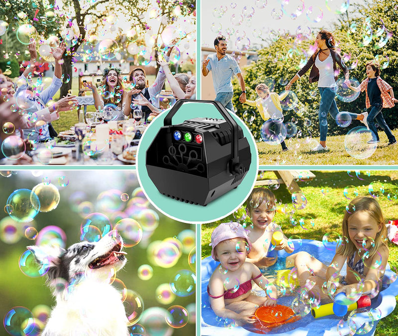 Bubble Machine, SogYupk Automatic Bubble Maker With Led Light, Powered by Plug-in or Batteries, 2 Speeds, Remote Control Bubble Blower With High Output For Indoor Outdoor Garden Birthday Wedding Party