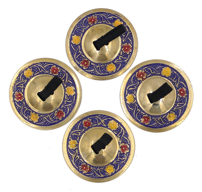 2 Pairs Brass Floral Finger Cymbals Zills for Belly Dancing (Blue) Blue