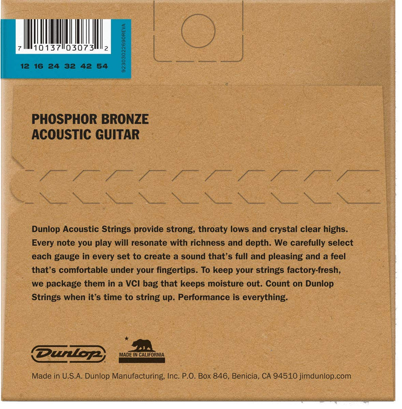Dunlop DAP1254 Acoustic Phosphor Bronze Guitar Strings, Light, .012–.054, 6 Strings/Set