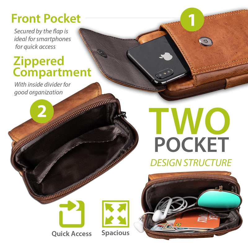 Hengwin Genuine Leather Phone Crossbody Bag Men Purse iPhone 11 Pro Max XS Max XR 8/7/6 Plus Samsung Galaxy S20+ S10+ S9+ S8+ Note 10+ 9 8 Holster Pouch Case with Belt Clip Loop Shoulder Strap (Brown) Brown