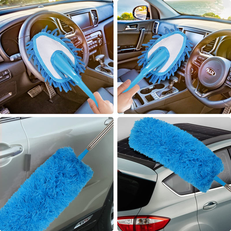 Dusters for Cleaning,6 PCS Feather Duster Microfiber Duster with 100'' Stainless Steel Extension Pole, Bendable & Washable Telescopic Cobweb Duster for Ceiling Fan,High Ceiling,Blinds,Furniture & Cars 6pcs