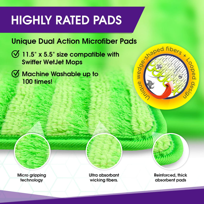 Reusable Mop Pads Compatible with Swiffer Wetjet - 12 Inch Washable Microfiber Mop Pad Refills Pads Compatible with Spray Wet Jet Mop Heads for Floor Cleaning (2 Pack)