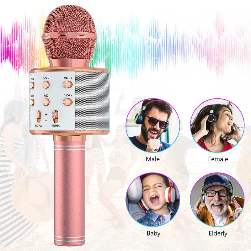 Wowstar Wireless Microphone, Karaoke Bluetooth Microphone for Kids Adults, Portable Toy Karaoke Mic Speaker Machine, Home KTV Player Support Android & iOS Devices for Party Singing (Rose Gold) Rose Gold