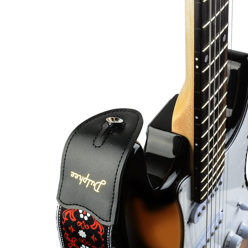 Dulphee Guitar Strap Vintage Printed Adjustable Polyester Shoulder Strap - Suitable for Bass, Electric & Acoustic Guitars Black Red