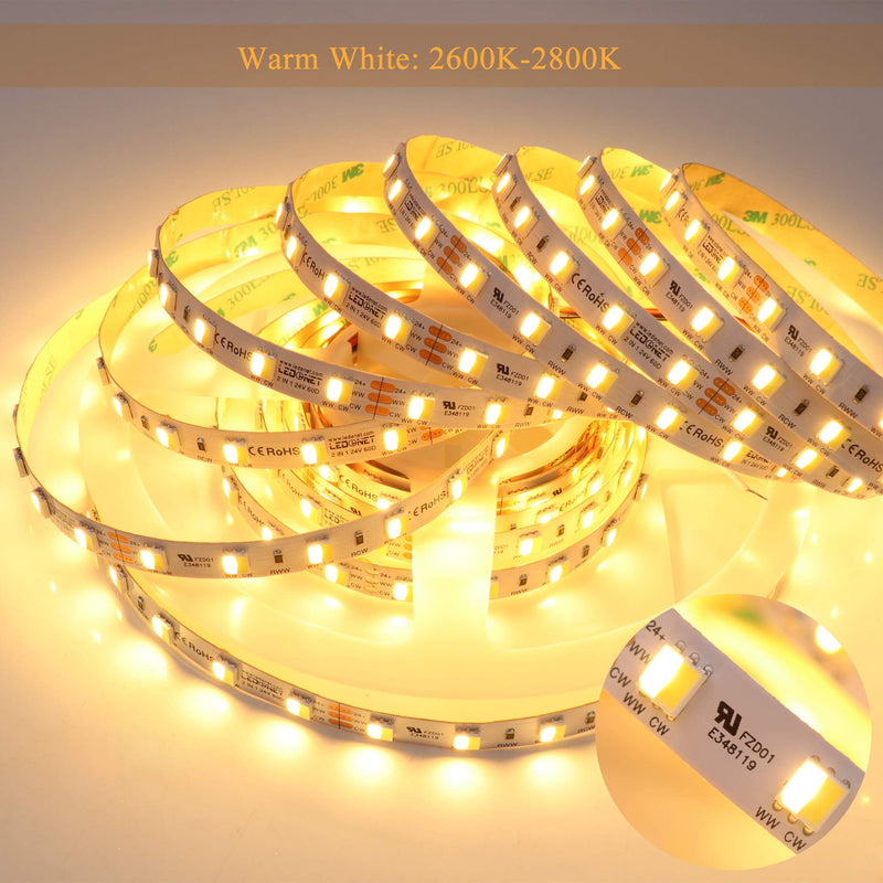 [AUSTRALIA] - LEDENET Tunable White LED Strip Lights Adjustable Color Temperature Warm White 2700K to Cold White 6500K 24V 60W SMD 5050 300LEDs Lighting UL Listed Non-Waterproof 