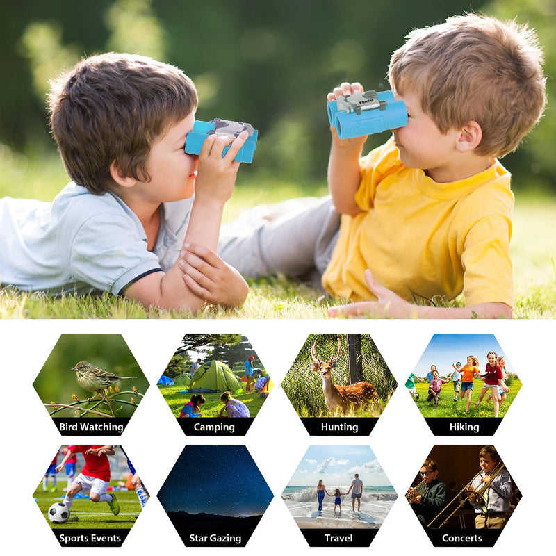 OBUBY Real Binoculars for Kids Gifts for 3-12 Years Boys Girls 8x21 High-Resolution Optics Mini Compact Binocular Toys Shockproof Folding Small Telescope for Bird Watching,Travel, Camping Sky Blue