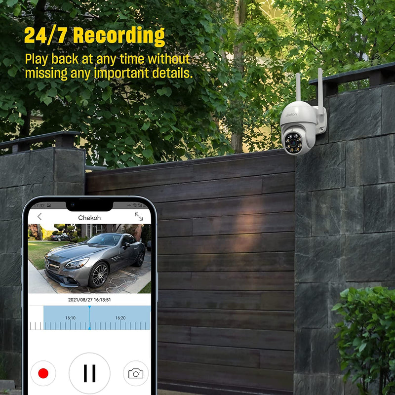 2K Security Cameras Outdoor - 3MP Color Night Vision Wireless WiFi Home Video Surveillance Pan & Tilt 360° View with Motion Detection Auto Tracking Smart Alerts, 2-Way Audio, IP66 Weatherproof White