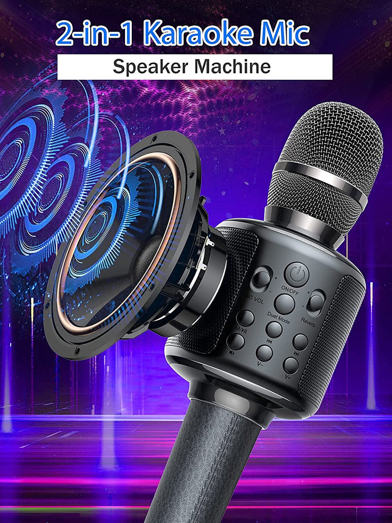 Karaoke Microphone, GOODaaa Wireless Bluetooth Karaoke Microphone, 4-in-1 Portable Handheld Karaoke Mics Speaker Machine with Dual Sing for Kids and Adults Home Party Birthday Black