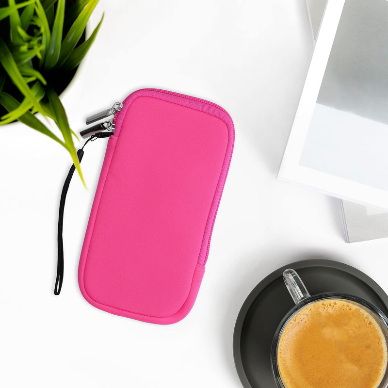 kwmobile Neoprene Phone Pouch Size XL - 6.7/6.8" - Universal Cell Sleeve Mobile Bag with Zipper, Wrist Strap - Neon Pink XL - 6,7/6,8"