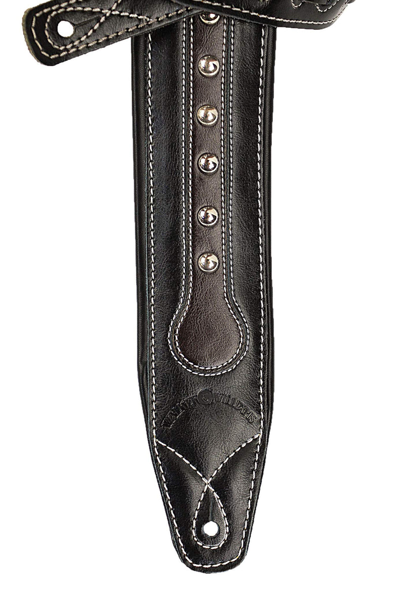 Walker & Williams C-35 CS Black and Brown Premium Top Grain Leather Padded Guitar Strap with Metal Studs