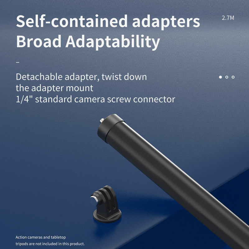 TELESIN 106" Ultra Long Selfie Stick (Upgraded 2.7 Meters) for GoPro Hero 9 8 7 6 5 4 3+, Insta 360 One R One X, DJI Osmo Action, Extendable at 6 Lengths Carbon Fiber Lightweight Pole Monopod Upgraded 2.7 Meters