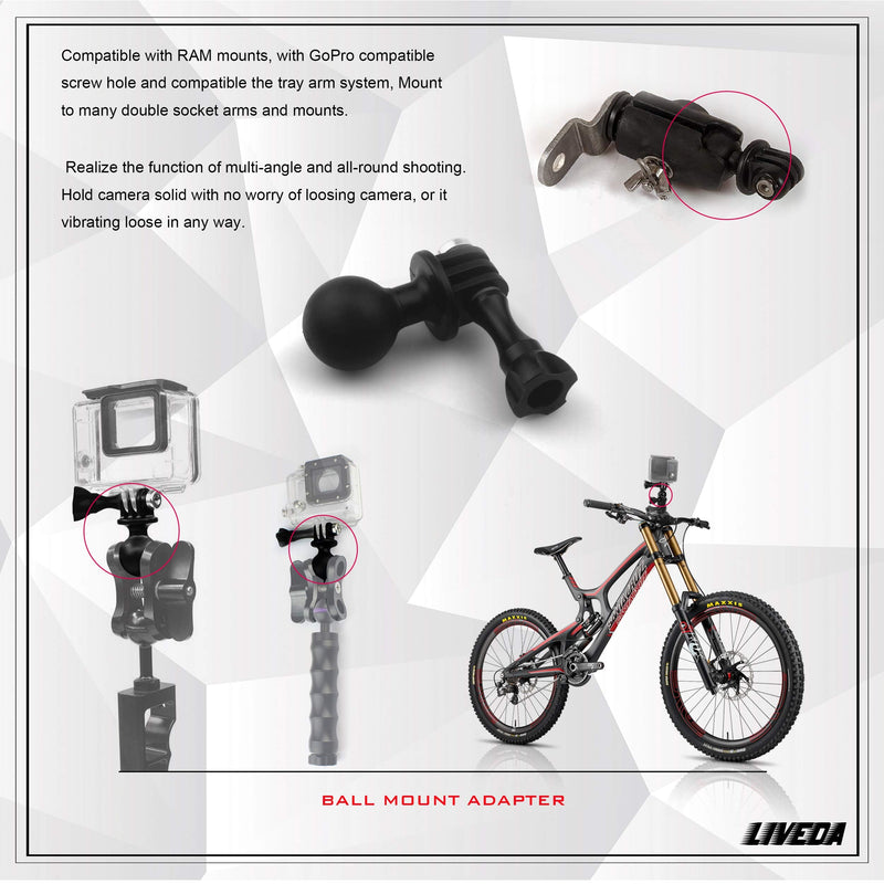 Ball Mount Adapter for Gopro Hero Series/Yi/Coyote/GitUp/AKASO/SJCAM Sports Camera, Compatible with RAM Mounts, Rotating Ball Head Mount with Metal Screws… Ball bracket
