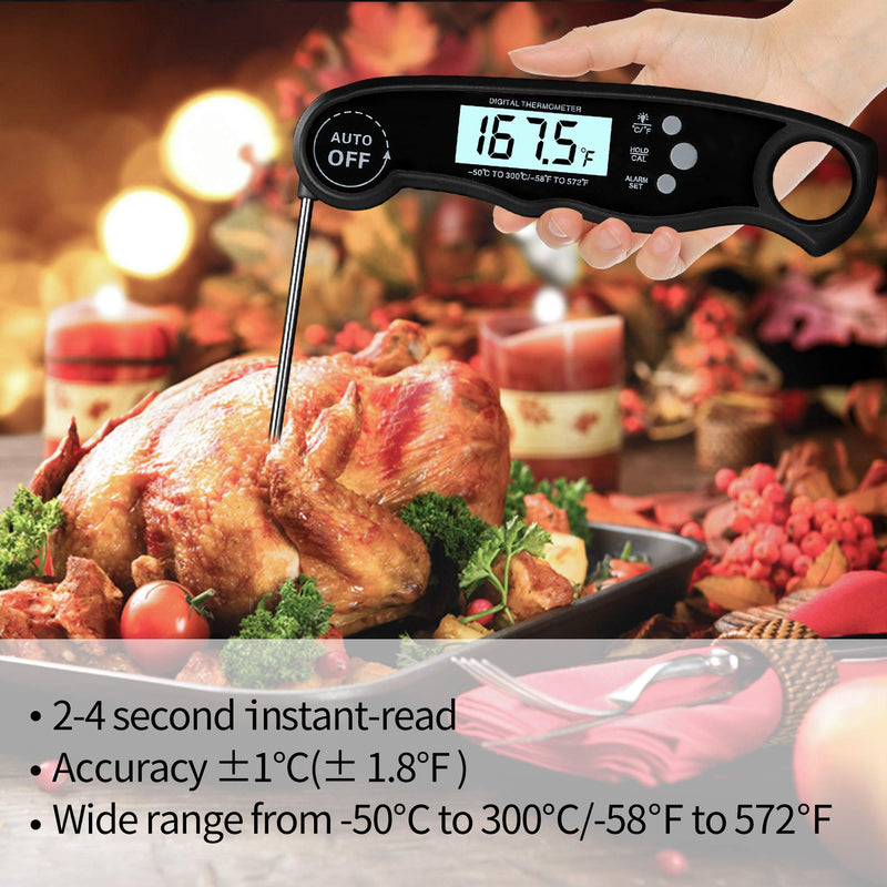 GAISTEN Food Thermometer, Digital Food Thermometer Instant Read, Meat Thermometer for Cooking, Grilling, Smoking, Baking, Turkey, Milk, Dual Probe Thermometer 2 in 1 Function(Black) Black