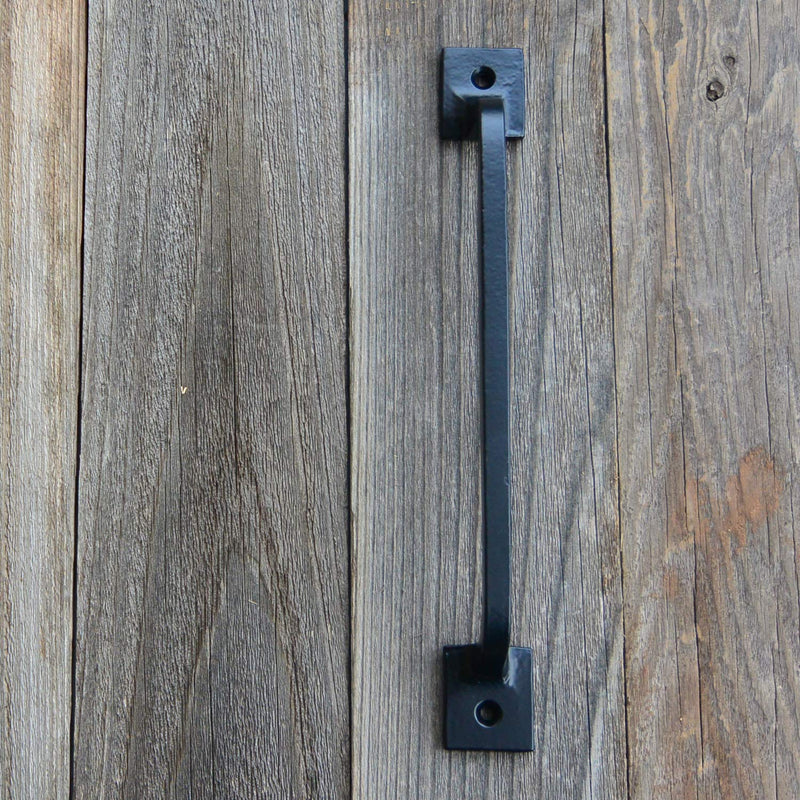 Black Cast Iron Pull Handles 9 inch (Squared Base, Set of 2) - Cabinet Door Handles, Gate Handle Pull, Barn Door Hardware, Grab Handles