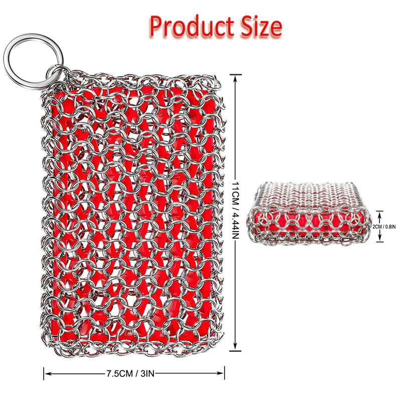 Cast Iron Skillet Cleaner, 316 Stainless Steel Chainmail Cleaning Scrubber with Silicone Insert for Cleaning Castiron Pan,Griddle,Baking Pan