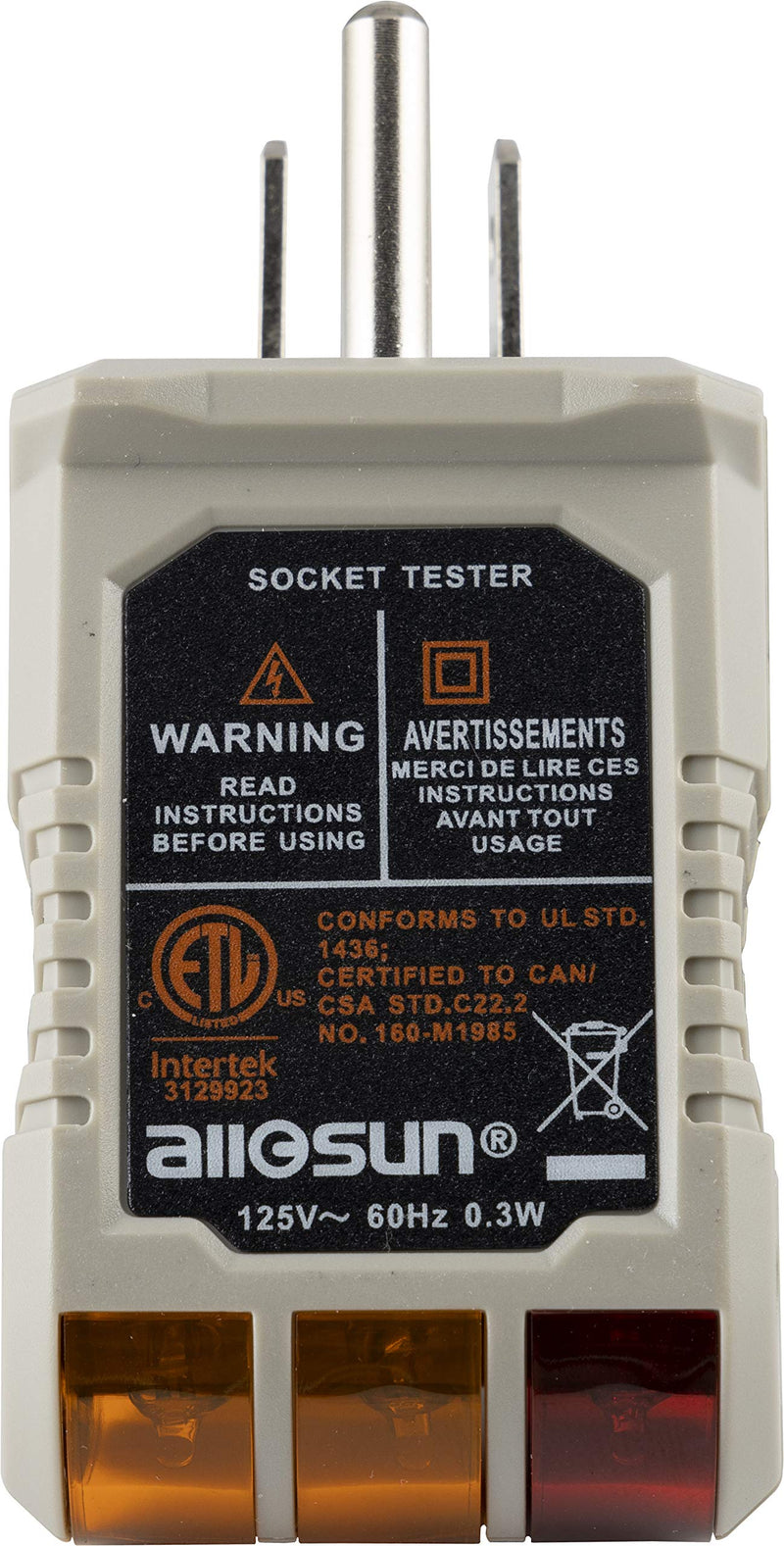 GE 50542 Receptacle Tester, 3-Wire Light Improper Wiring Indicator, Gray/Yellow