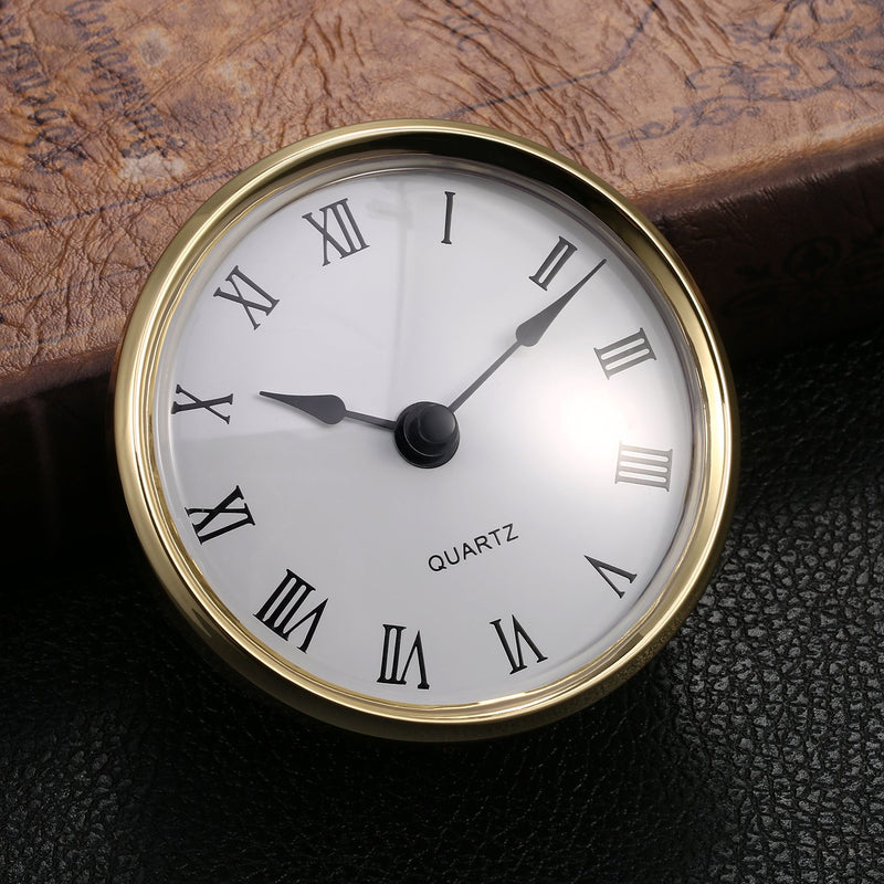 Hicarer 3-1/8 Inch (80 mm) Quartz Clock Fit-up/Insert with Roman Numeral, Quartz Movement (Gold Rim) Gold Rim