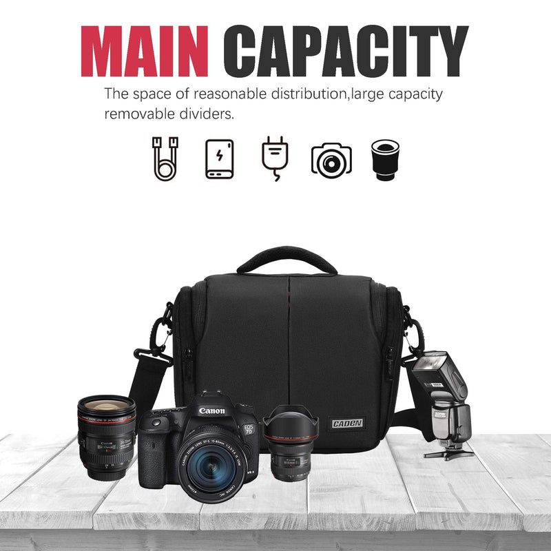 CADeN Camera Bag Case Shoulder Messenger Bag Compatible for Nikon, Canon, Sony, DSLR SLR Mirrorless Cameras and Lenses Black