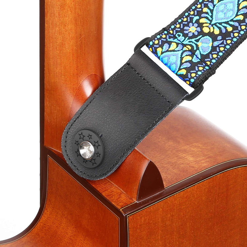 Guitar Strap, Anwenk Electric Guitar Strap Acoustic Strap Bass Strap 2"Jacquard Weave Hootenanny Style with Tie Pick Pocket Strap Locks 2 Picks,Genuine Leather Ends,Top Grade Material Blue