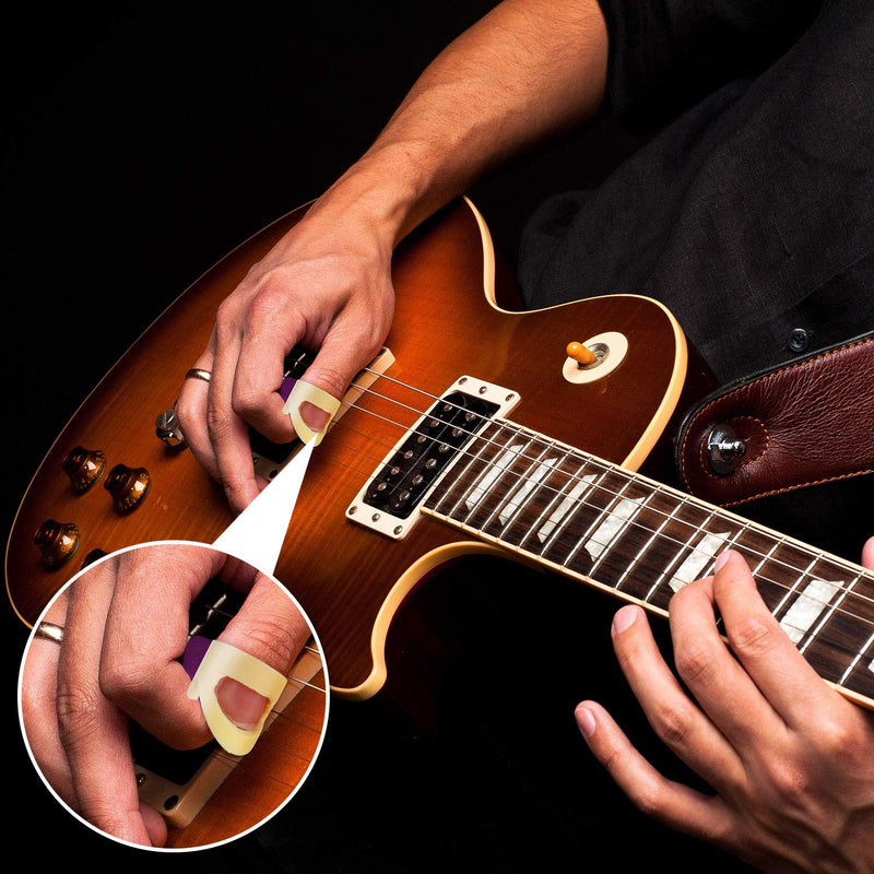 8 Pieces Alaska Guitar Picks Adjustable Finger Picks Thumb Picks Small, Medium and Large Guitar Picks Plectrums with Storage Box for Guitar Bass Banjo Ukulele, Beige Color (Slim Adult Size)