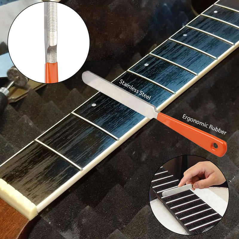 11Pcs Guitar Luthier Tool Kit, SUNJOYCO Sanding Leveler Beam with Self-adhesive Sandpaper, Fret Crowning Luthier File Fret Rocker Fingerboard Guard Protector Guitar String Spreaders for Guitar Bass
