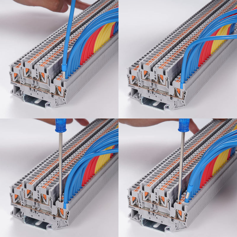 SIPUN ST2-2.5 Din Rail Terminal Block Spring Push in PT Type 2.5mm Screwless Wire Terminal 50 Pcs with Cover End Stop Jumper