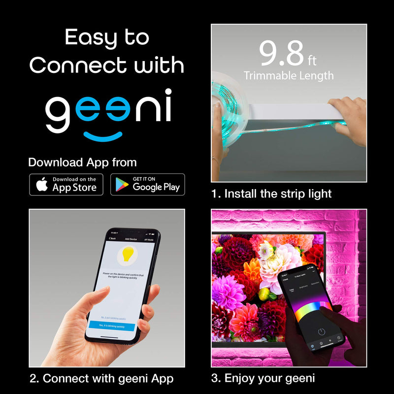 [AUSTRALIA] - Geeni Prisma Plus Strip Smart Wi-Fi Led Light Strip Kit, New Updated Version with Brighter Colors and Tunable White Temperature, Compatible with Alexa, Multicolor 9.8FT Strip Light 