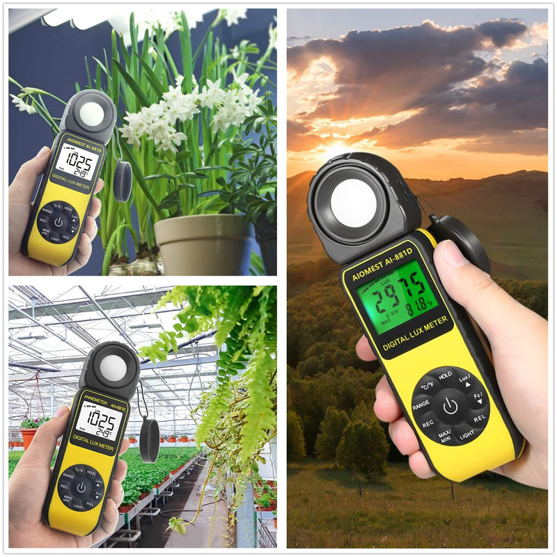 [AUSTRALIA] - ANNMETER AN-881D Digital Illuminance Meter, Lux Meter with 0.01-400,000 Lux (0.01-40,000 FC) Foot Candle Measuring Ranges, Light Meter for Plants, Par Meter with 270°Rotatable Detector AI-881D Illuminance Meter Range 0.1~400,000Lux 
