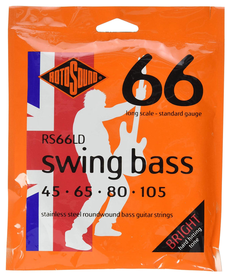 Rotosound Stainless Steel Standard Gauge Roundwound Bass Strings (45 65 80 105), RS66LD & Fender 990819000 Strap Blocks (2 Pair), 2.5 cm*4.0 cm*0.25 cm + Strap Blocks