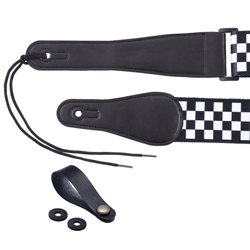 Guitar Strap, Libershine Black and White Guitar Checkered Strap Belt Includes Strap Button & 2 Strap Locks Shoulder Strap For Bass, Electric & Acoustic Guitar