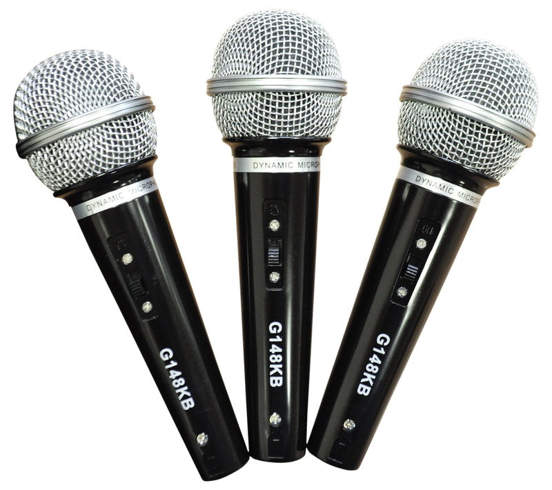 Soundlab Dynamic Vocal Microphone Kit with 3 Plastic Microphones, Leads and Carry Case