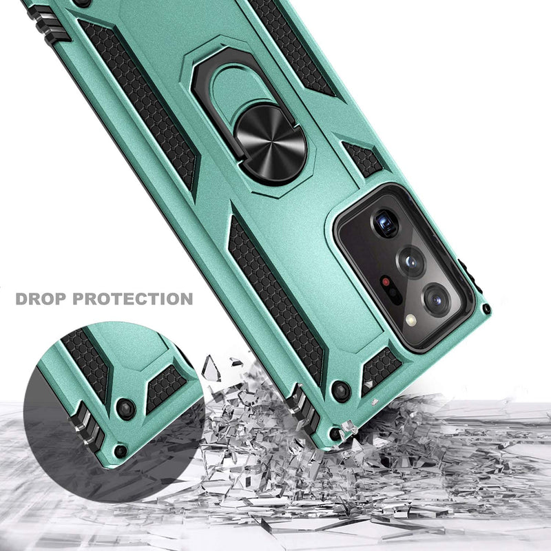 E-Began Case for Samsung Galaxy Note 20 Ultra/Note 20 Ultra 5G with Screen Protector (Maximum Coverage, Flexible TPU Film), Metal Magnetic Ring Holder Stand, Full-Body Protective Case (Green) Green