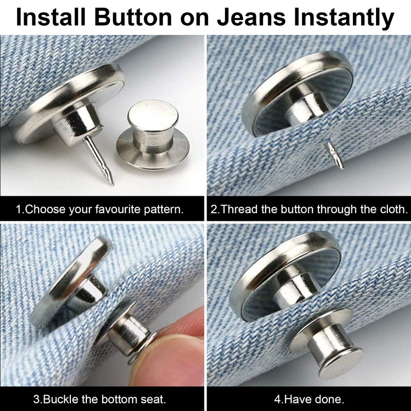 [Upgraded] TOOVREN 8 Sets Button Pins for Jeans, 5 Styles Perfect Fit Jean Button Replacement, Adjustable Jean Button Pins Metal Clips Snap Tack No Sew Instant Extend or Reduce Any Pants Waist